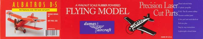 Dumas 18" Wingspan D5 Rubber Pwd Aircraft Laser Cut Kit - DUM232