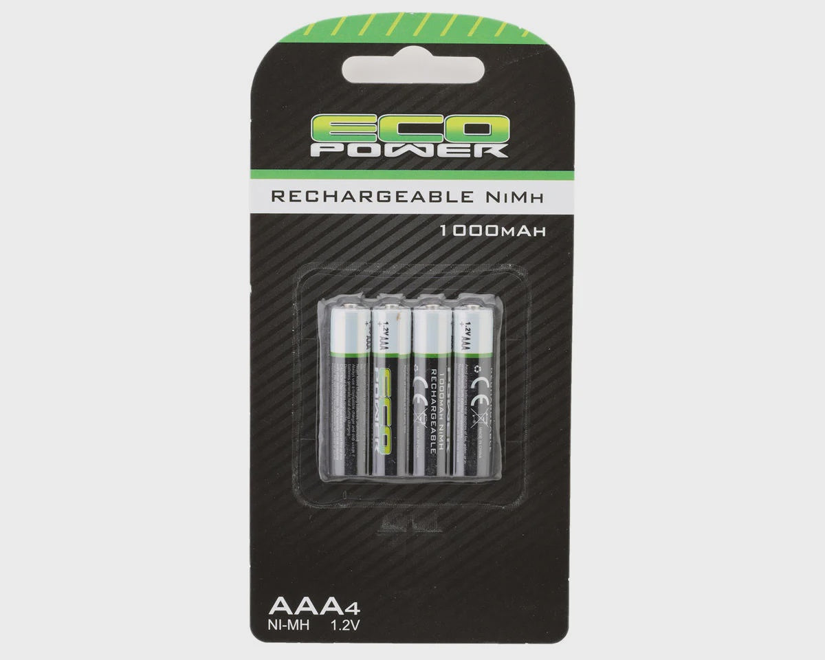EcoPower High Power Rechargeable AAA NiMH Batteries (4) (1.2V/1000mAh) (Mini-Z)
