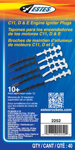 Estes C11 D12 E9 E12 F16 Starter Plugs (5 White, 5 Blk) - EST2252
