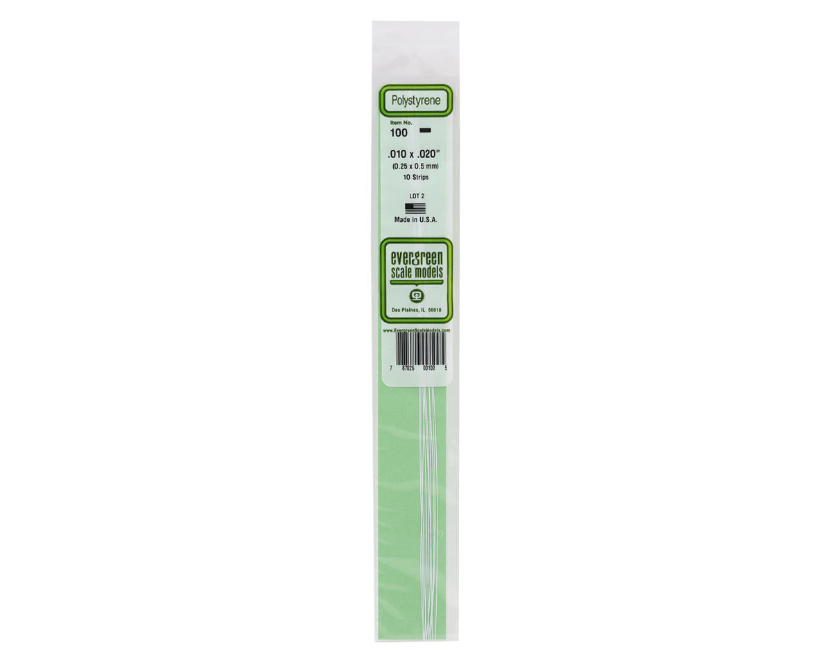 Evergreen Styrene Strip .010" Thick - 14" Long; pkg(10) -- x .020"