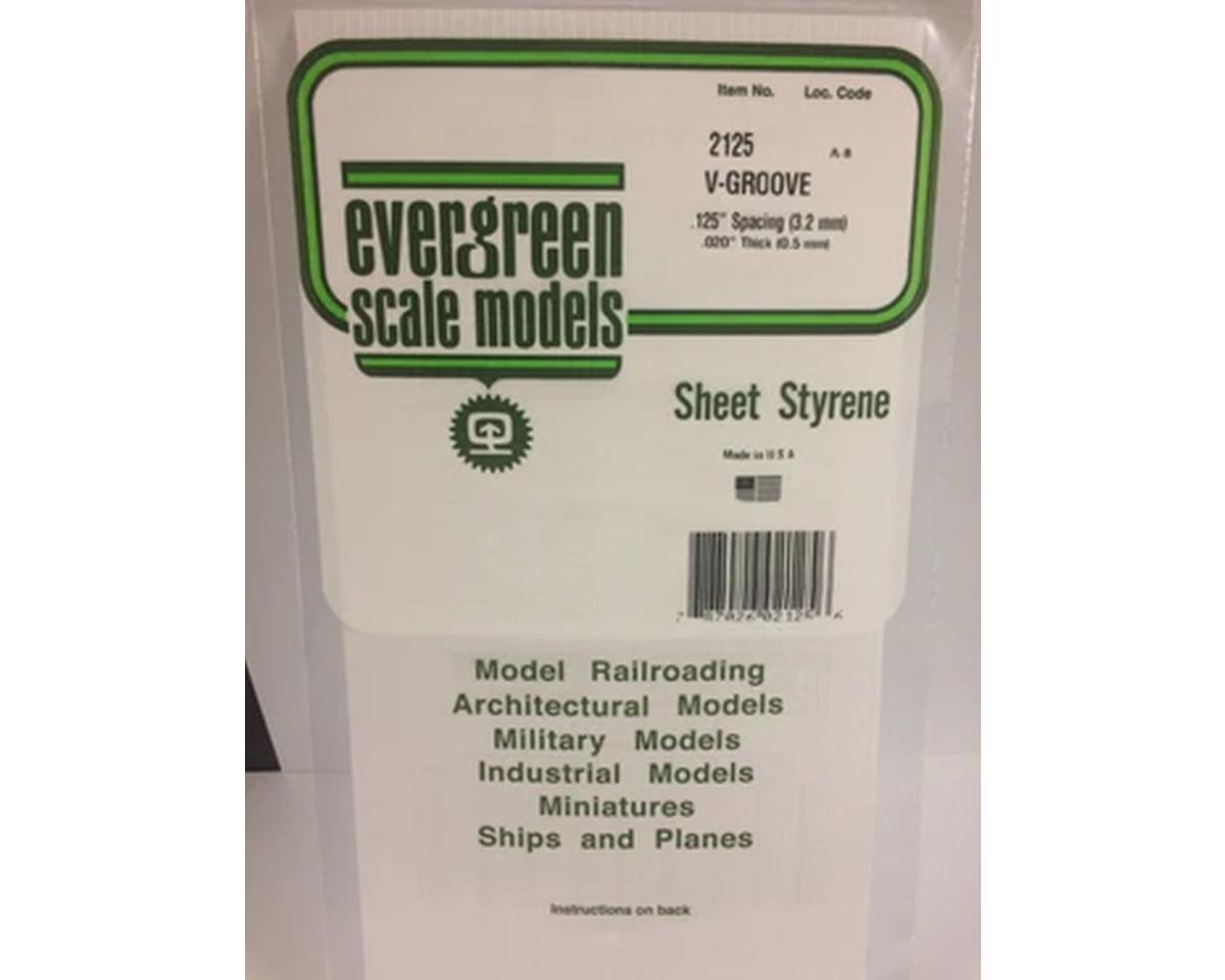 Evergreen 12 x 24" Styrene Siding Sheet, V-Groove .020" Thick -- .125" Spacing