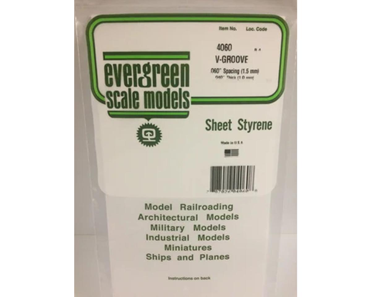 Evergreen 12 x 24" Styrene Siding Sheet, V-Groove .040" Thick -- .060" Spacing