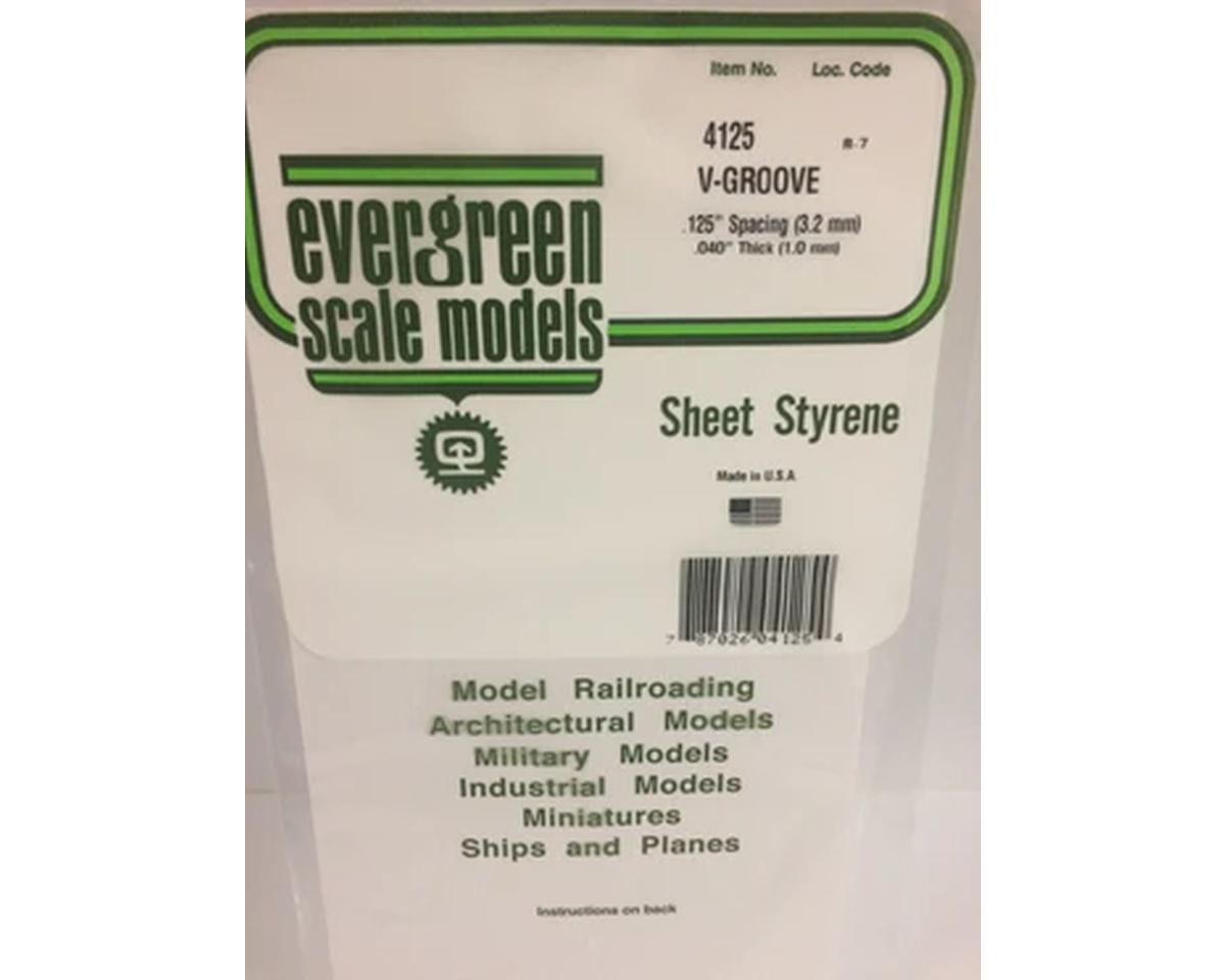 Evergreen 12 x 24" Styrene Siding Sheet, V-Groove .040" Thick -- .125" Spacing