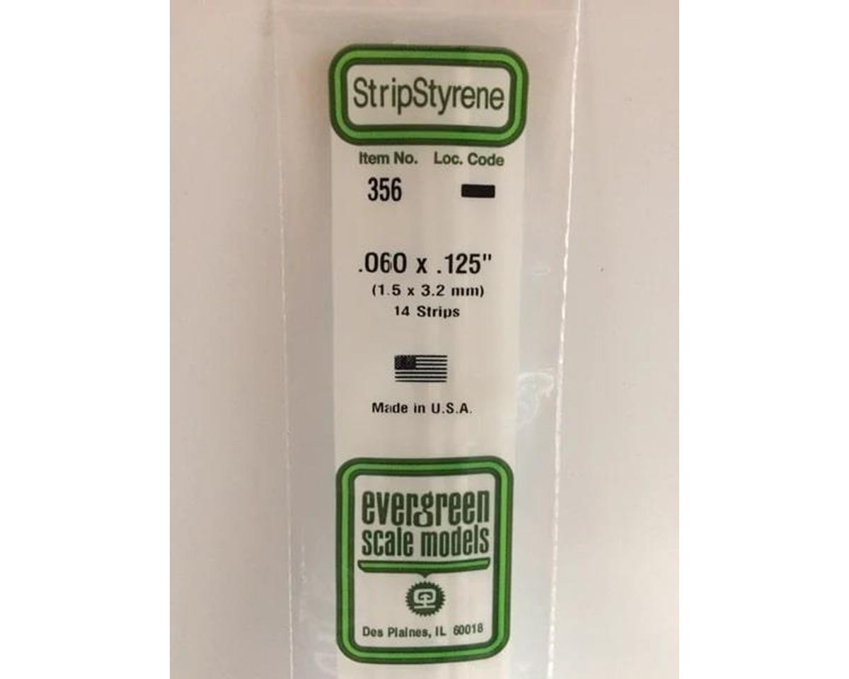 Evergreen Opaque White Styrene Strips .060" Thick, 24" Long -- .125" Wide pkg(14)