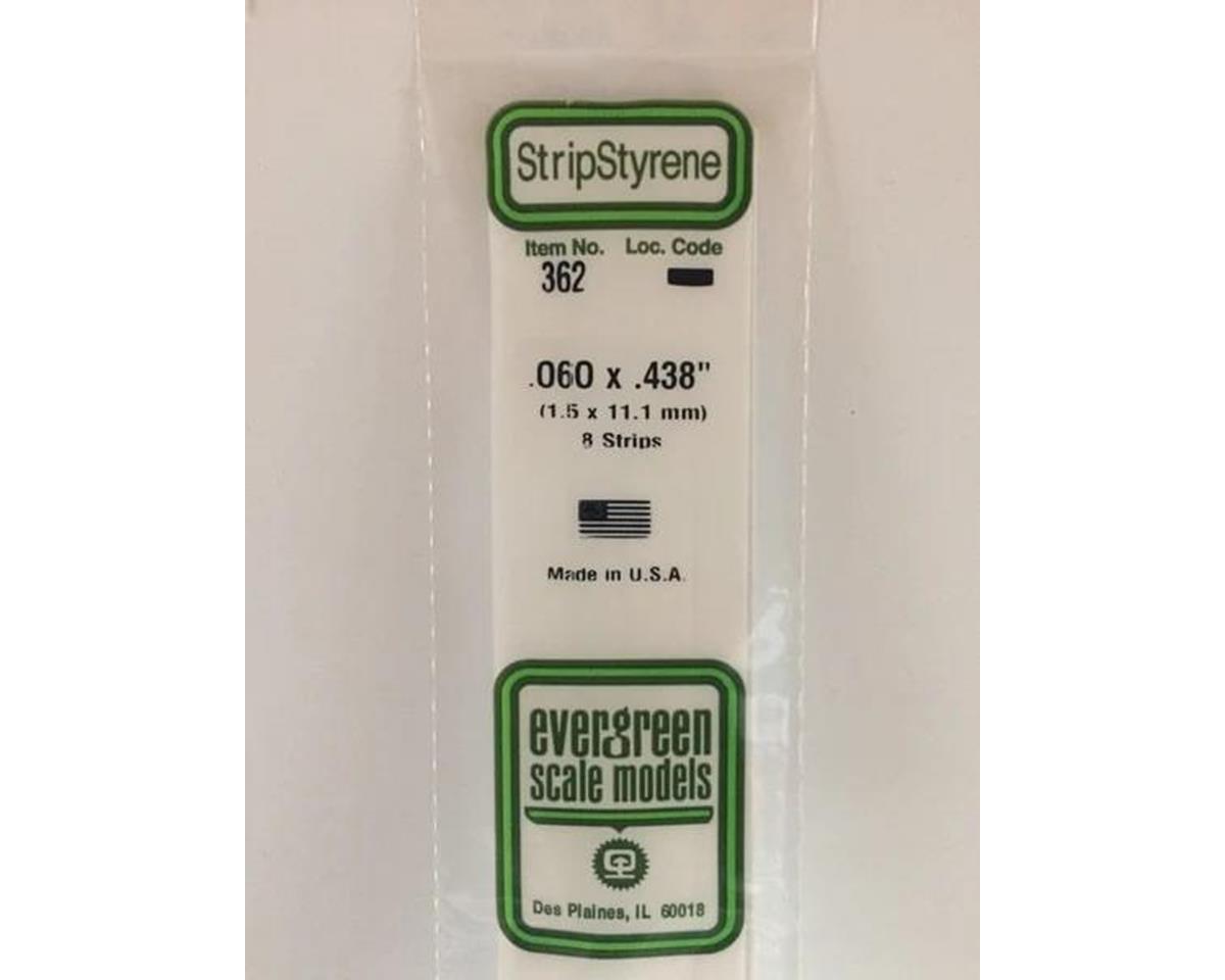 Evergreen Opaque White Styrene Strips .060" Thick, 24" Long -- .438" Wide pkg(8)