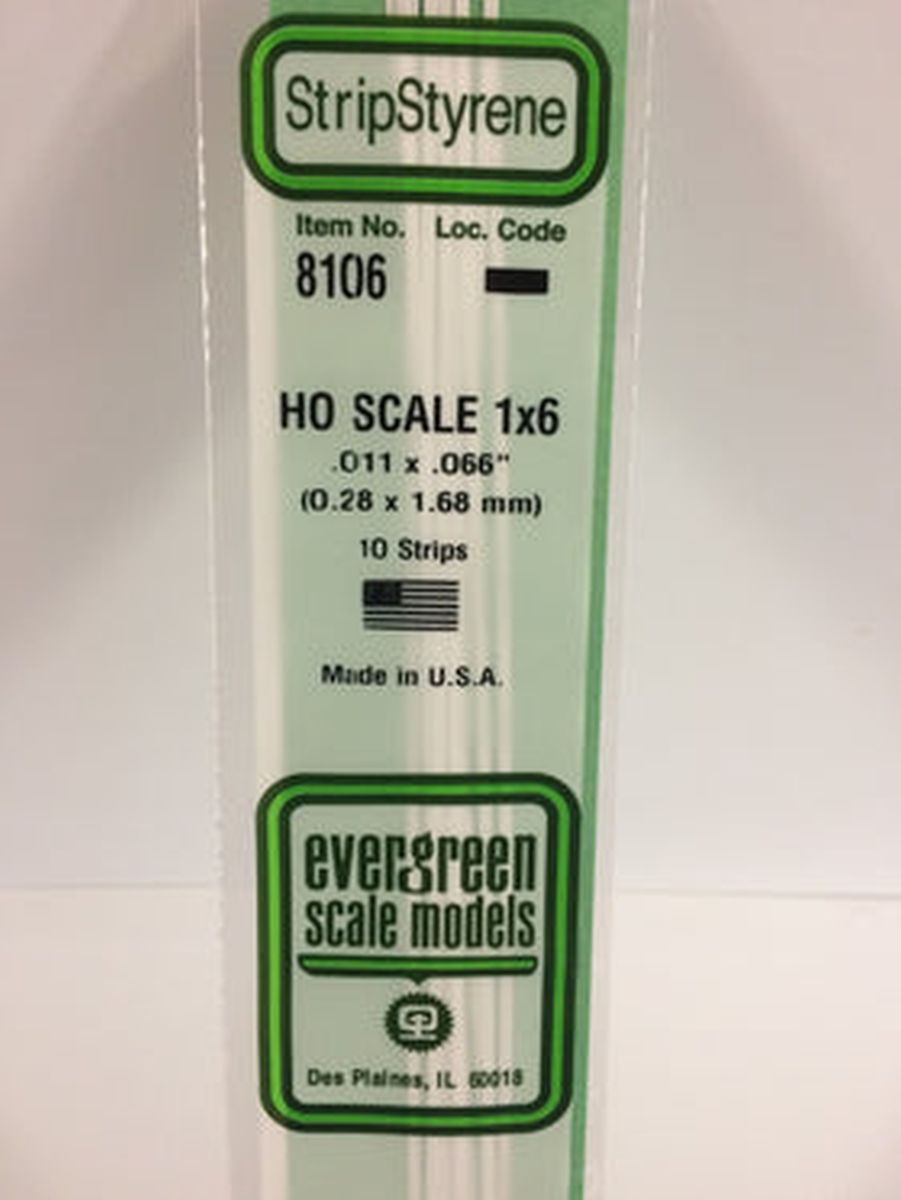 Evergreen HO Scale Styrene Strip - 14" Long pkg(10) -- 1 x 6"