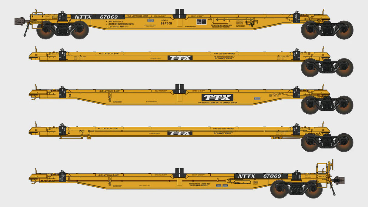 Class One Model Works HO NTTX BSF50B COFC Spine Car - 5 Unit - TTX Logo NTTX 67089