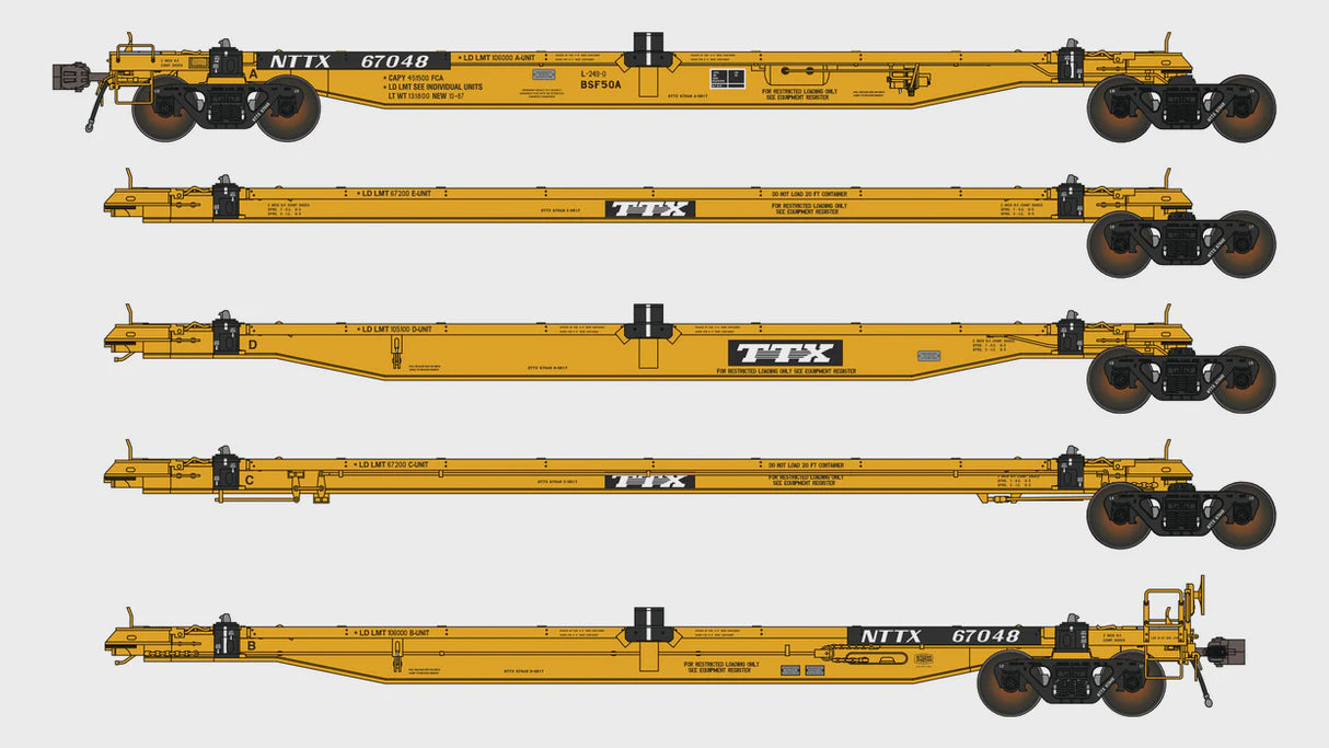 Class One Model Works HO NTTX BSF50A COFC Spine Car - 5 Unit - TTX Logo NTTX 67048