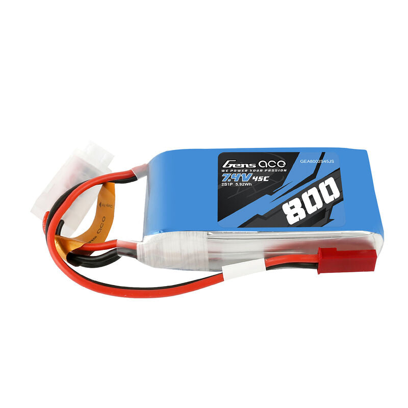 GensAce 7.4V 800mAh 2S 45C LiPo: JST