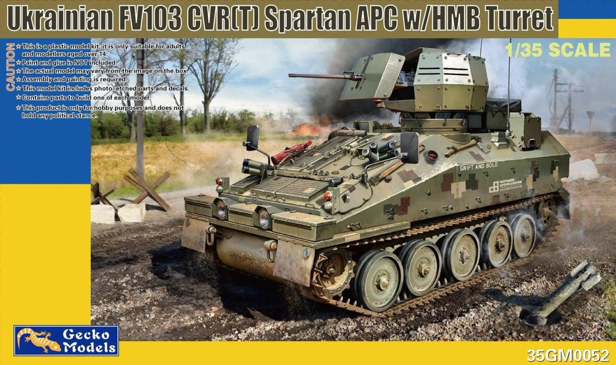 1/35 Gecko Ukrainian FV103 CVR(T) Spartan APC w/ HMG Gun Turret Plastic Model Kit