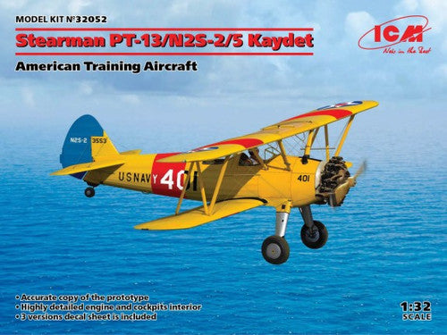 ICM Models 1/32 STEARMAN PT13/N2S2/5 KAYDET AMERICAN TRAINING AIRCRAFT - ICM32052
