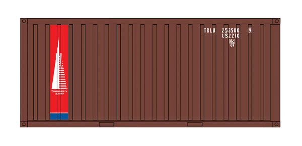 Intermounain Railway 20' Corrugated Container w/Corrugated Doors - Assembled -- Transamerica Leasing (brown, red, blue, white) - IMR30067