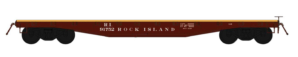 Intermountain Railway HO 42' Fishbelly Side Sill Flatcar - Ready to Run -- Rock Island (Boxcar Red)