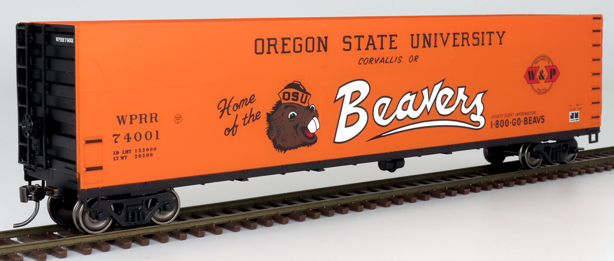 Intermounain Railway FMC Welded-Side Wood Chip Gondola - Ready to Run - Value Line -- Willamette & Pacific #74001 (Oregon State Univ. Beavers, orange, Team Logo) - IMR4521004