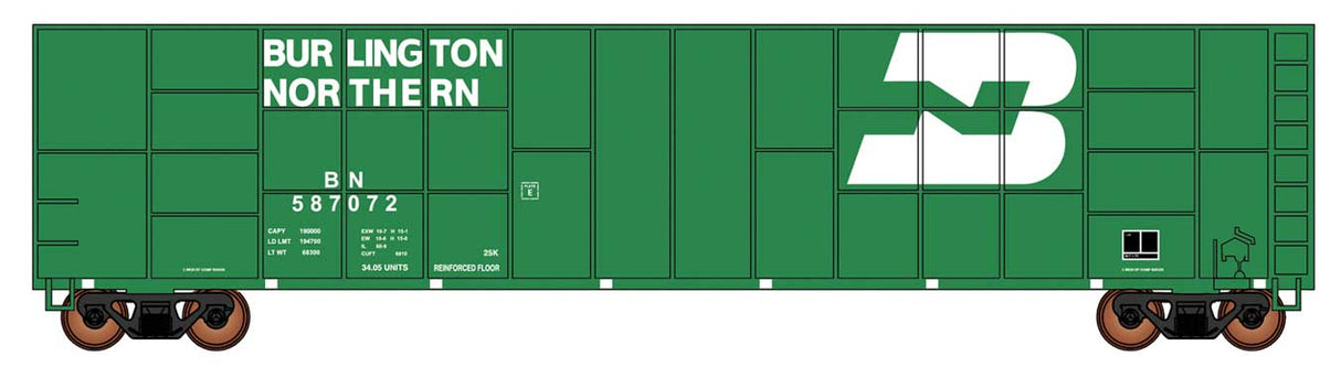 Gunderson-FMC Exterior-Post Wood Chip Gondola - Ready to Run -- Burlington Northern (Early Scheme, Cascade Green, white, Large Logo)