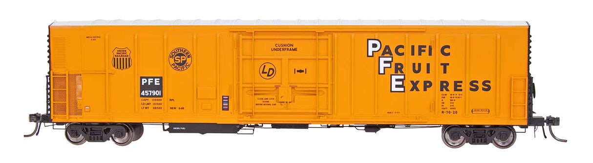 Intermounain Railway HO R-70-20 Mechanical Reefer w/Keystone Underframe & Early Roof - Ready to Run -- Pacific Fruit Express (orange, black, white, black Reporting Mark Field)