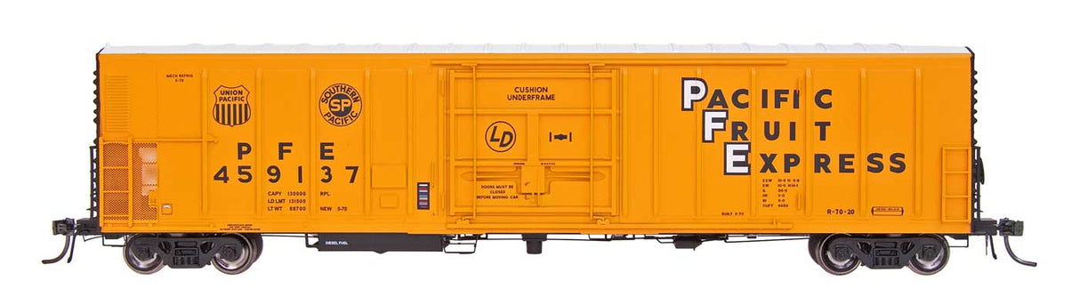 Intermounain Railway HO R-70-20 Mechanical Reefer w/Hydra-Cushion Underframe & Late Roof - Ready to Ru -- Pacific Fruit Express PFE (orange, black, white)