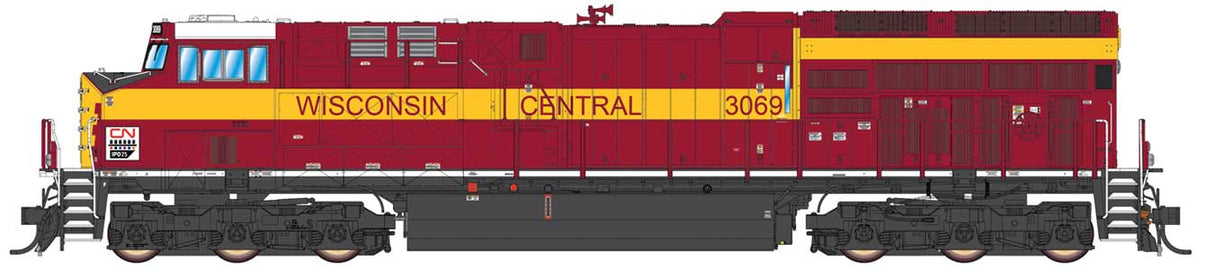 GE ET44AH Tier 4 - LokSound and DCC -- Canadian National 3069 (Wisconsin Central Heritage, maroon, yellow)