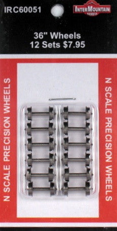 Intermountain Railway N Scale Wheelsets 36" -- Metal (Insulated & Blackened) pkg(12) - IMR60051