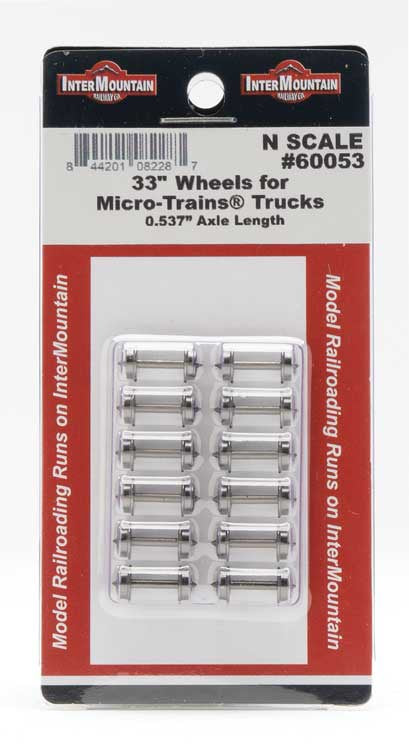 Intermountain Railway N Metal Wheelsets -- 33" Diameter, .537 Axle Length for MTL Trucks - 12 Axles