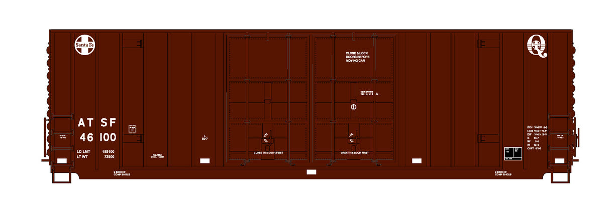 Intermountain Railway Gunderson 50' Hi-Cube Double-Plug Door Boxcar - Ready to Run - Value Line -- Santa Fe (1990s, Boxcar Red, Small Circle/Cross & Q Logos) - IMR6133003