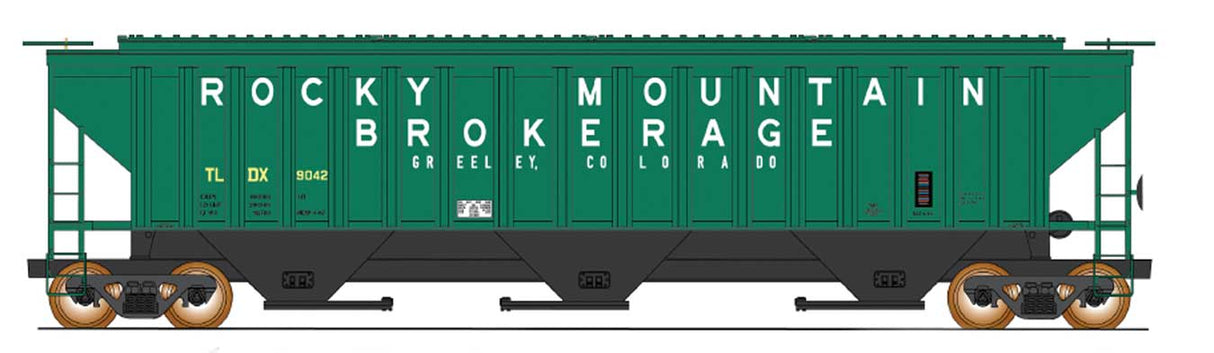 Intermounain Railway IMR653118 PS2CD 4750 Cubic Foot 3-Bay Covered Hopper - Ready to Run -- Rocky Mountain Brokerage (green, black) - IMR653118