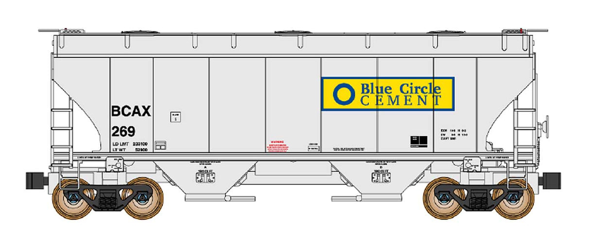 Intermountain N Trinity 3281 2-Bay Covered Hopper - Ready to Run -- Blue Circle Cement