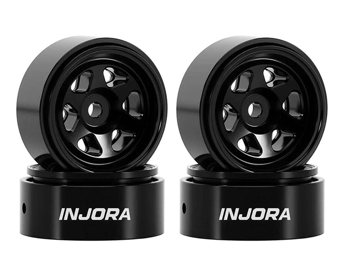 Injora Axial SCX30 D18 0.7" 6-Spoke Aluminum Micro Rock Crawler Beadlock Wheels (Black) (4) (4g ea)