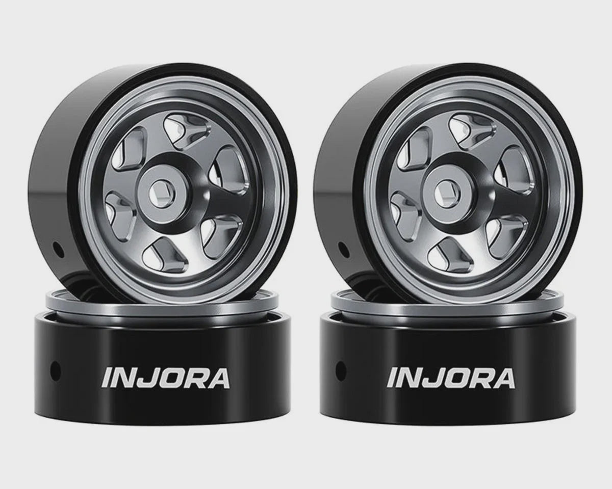 Injora Axial SCX30 D18 0.7" 6-Spoke Aluminum Micro Rock Crawler Beadlock Wheels (Titanium) (4) (4g ea)