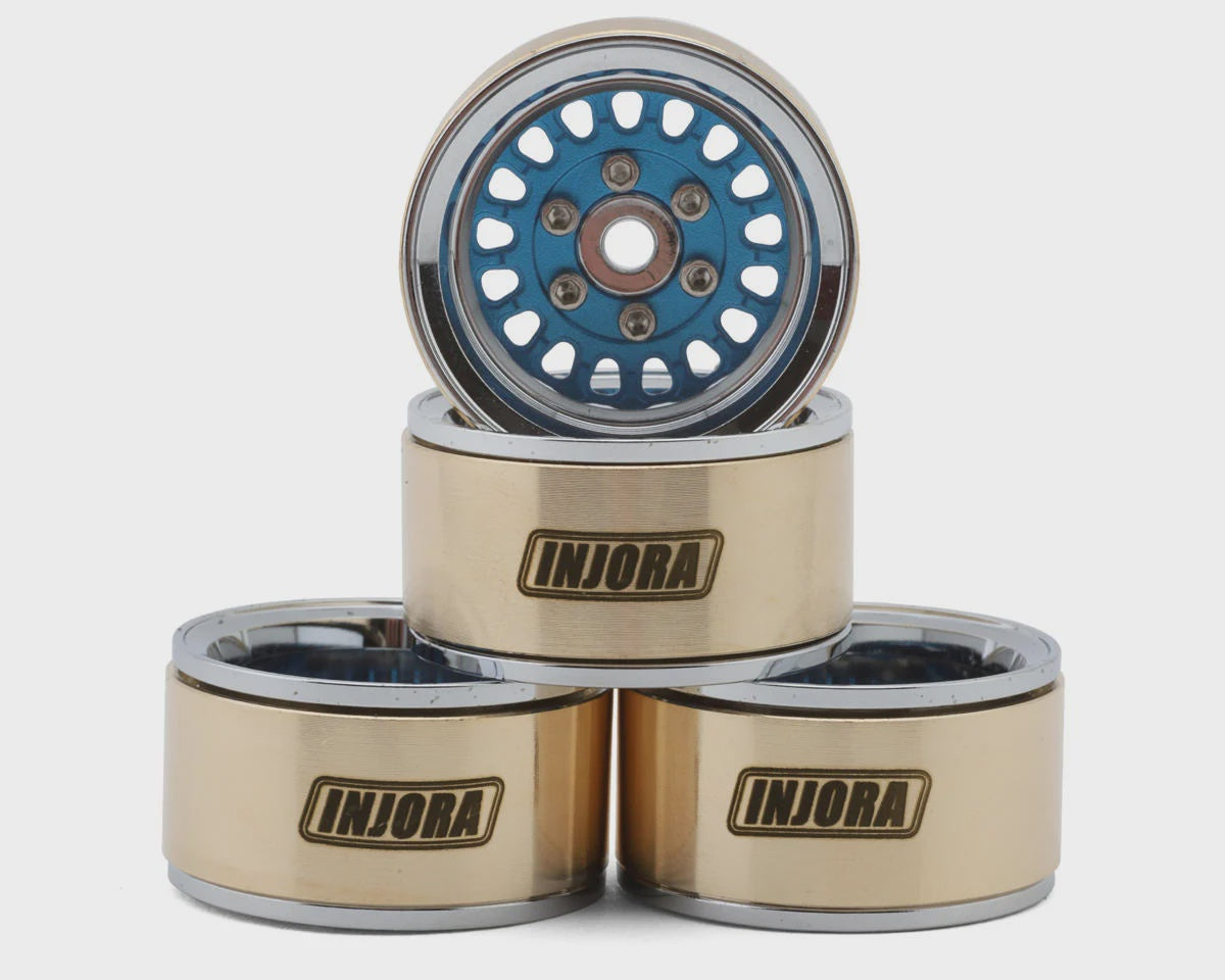 Injora 1.0" ModuWheel Brass & Aluminum Micro Crawler Beadlock Wheels (Blue) (4) (21g ea) (-4.4mm Offset)