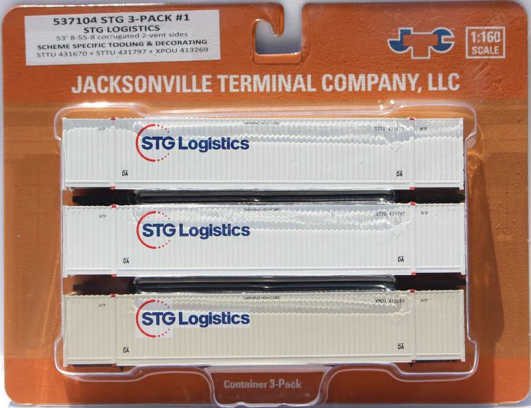 Jacksonville Terminal STG Logistics variety pack w/XPO patch 53' HIGH CUBE 8-55-8 Set # 1 corrugated containers. JTC # 537104
