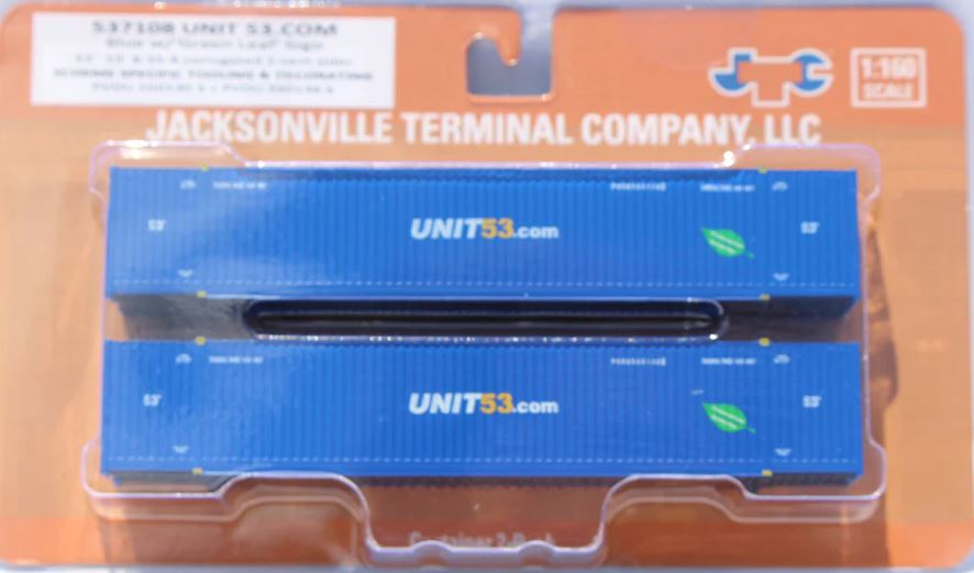 Jacksonville Terminal Unit 53.com "Green Leaf" logo 53' HIGH CUBE 8-55-8 corrugated containers with Magnetic system, Corrugated-side. JTC # 537108