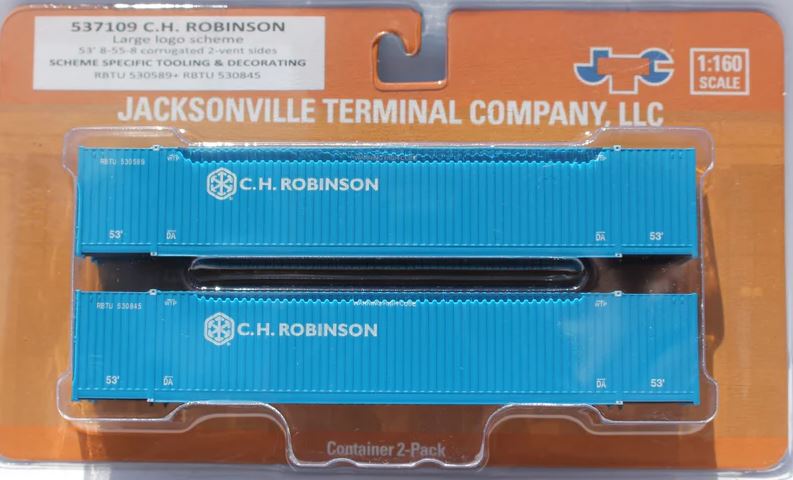 Jacksonville Terminal CH Robinson Large logo scheme 53' HIGH CUBE 8-55-8 corrugated containers with stackable Magnetic system. JTC # 537109