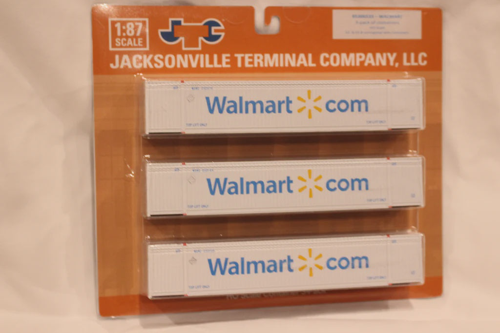 Jacksonville Terminal Walmart (HO Scale 1:87) 8-55-8 Set #1, 3-pack Corrugated 4VI container with placards.. JTC# 95306531