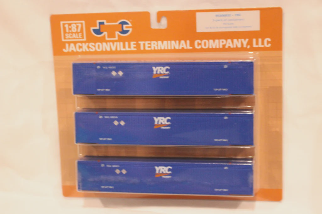 Jacksonville Terminal YRC (HO Scale 1:87) 8-55-8 Set #3, 3-pack Corrugated 4VI container with placards.. JTC# 95306833