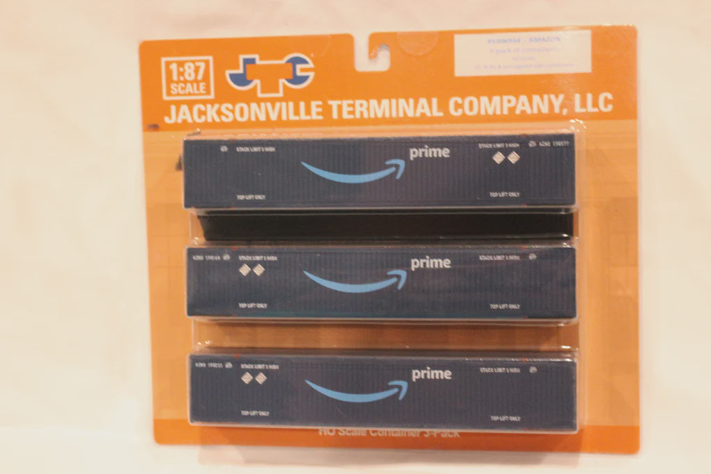 Jacksonville Terminal Amazon (HO Scale 1:87) 8-55-8 Set #1, 3-pack Corrugated 4VI container with placards. JTC# 95306931