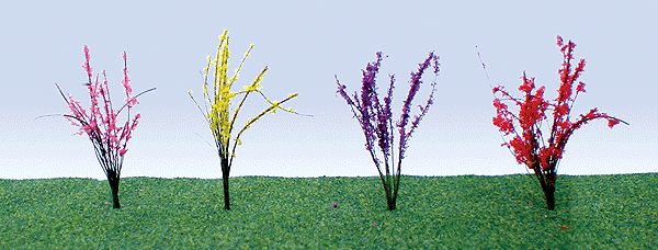 JTT Miniature Tree Flower Bushes,Red/Pink/Yellow/Purple 1-1.5"(48) - JTT95502