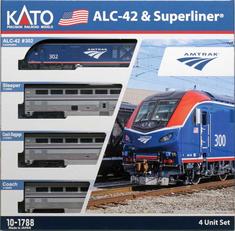 Siemens ALC-42 Charger & 3 Cars Train-Only Set - DCC -- Amtrak #302, Sleeper, Coach, Coach-Baggage