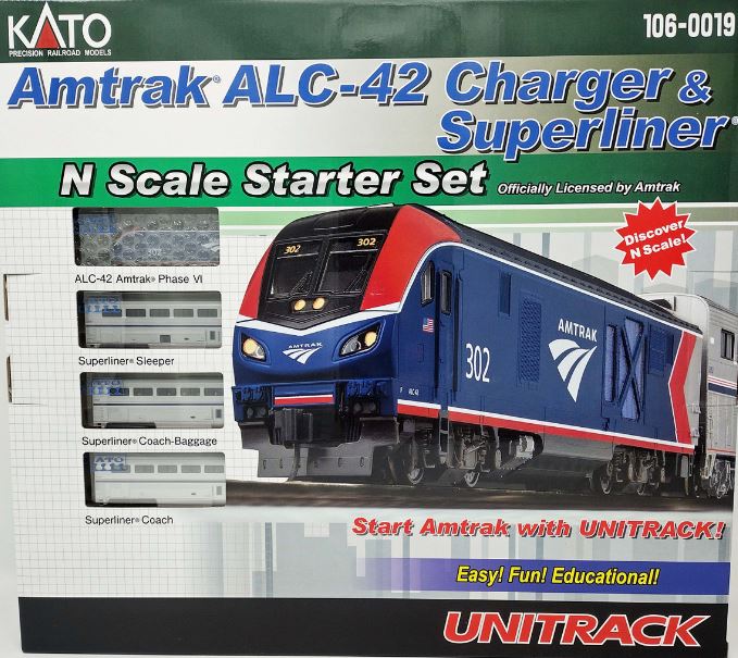 Kato N Siemens ALC-42 Charger & 3 Cars Starter Set - Standard DC -- Amtrak - KAT1060019