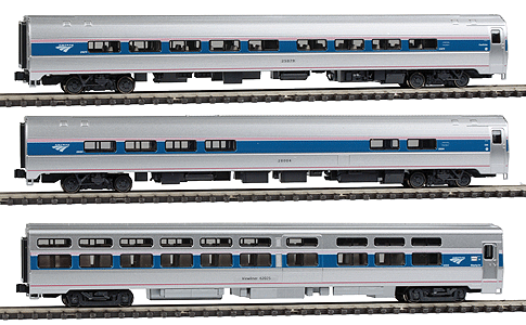 Kato N Intercity Express 3-Car Set - Ready to Run -- Amtrak (Phase IVb; silver, blue, red Pinstripes; 2000s Logo)