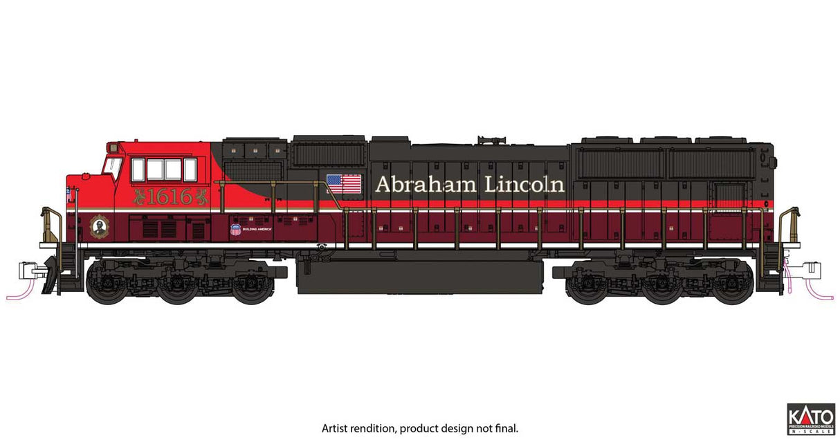 Kato N EMD SD70M with Standard Flat Radiators - Sound and DCC -- Union Pacific #1616 (Abraham Lincoln Commemorative, gray, maroon, red)