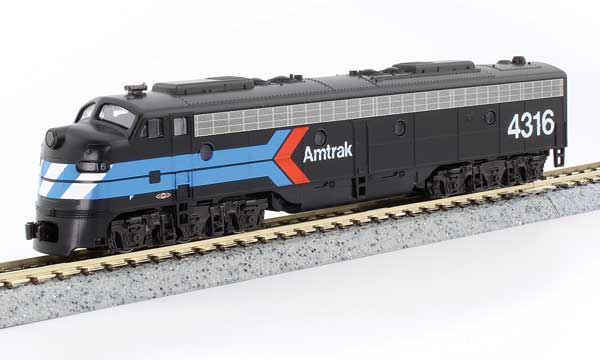 Kato EMD E8A w/Single Headlight & Passenger Pilot - DCC Installed -- Amtrak #4316 (Day One Scheme; black, blue, white, red)