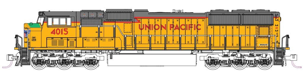 EMD SD70M w/Standard Flat Radiators - DCC -- Union Pacific #4015 (Excursion Scheme, Armour Yellow, gray, green)