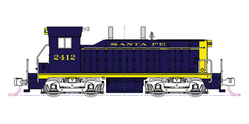 Kato N EMD NW2 - Standard DC -- Santa Fe #2412 (Pinstripe, blue, yellow)
