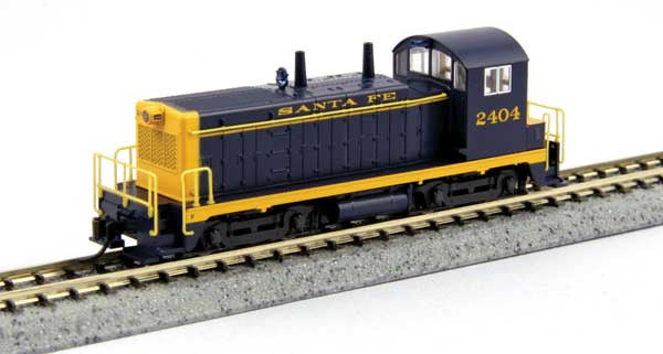 Kato N EMD NW2 - DCC -- Santa Fe #2414 (Pinstripe; blue, yellow)