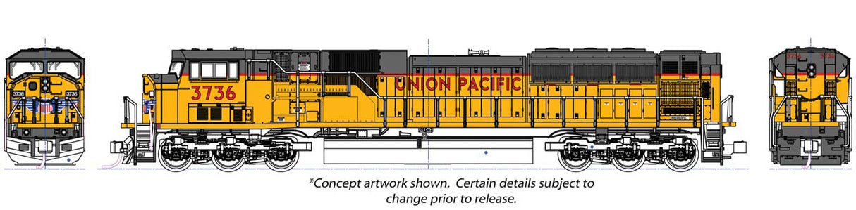 Kato N EMD SD90/43MAC - Standard DC -- Union Pacific #3736 (Armour Yellow, gray, red)
