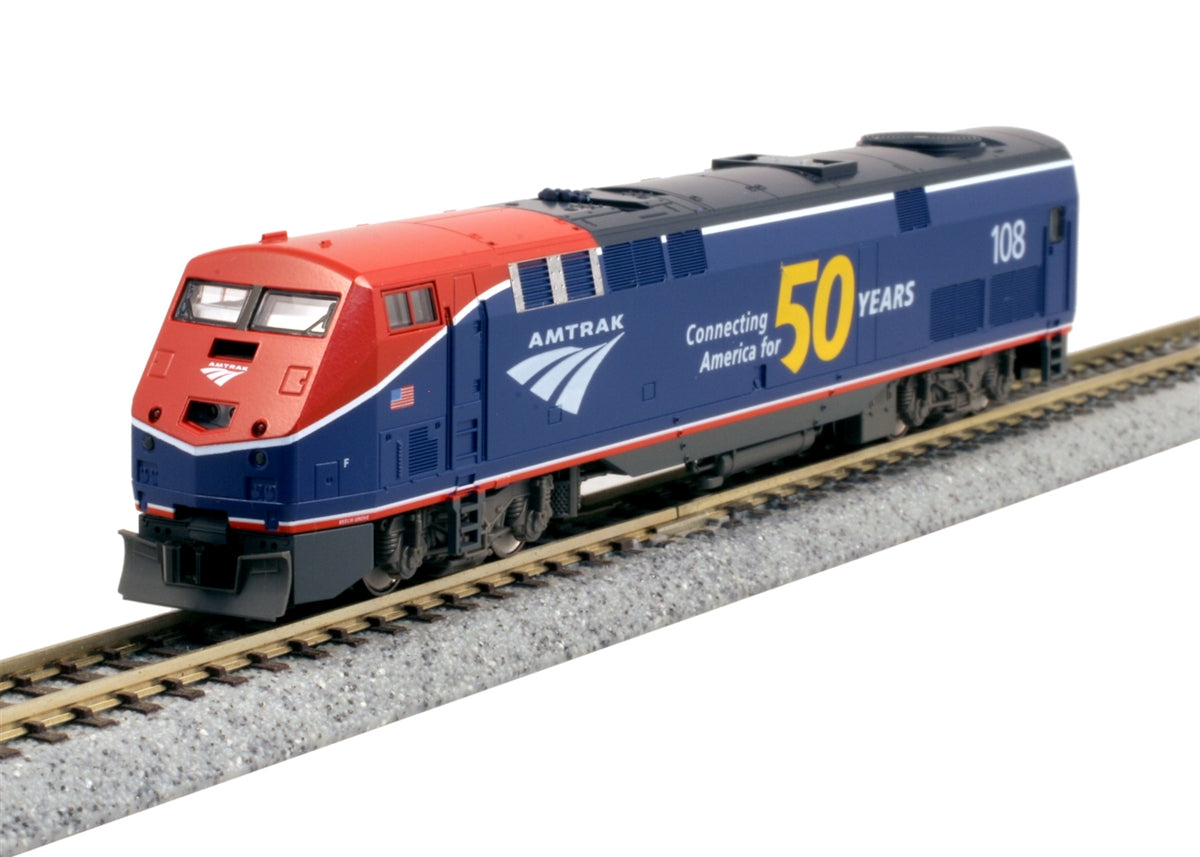 Kato GE P42 Genesis - W/SOUND -- Amtrak #108 (Phase VI, blue, red, white, 50th Anniversary Logo) - KAT1766037LS