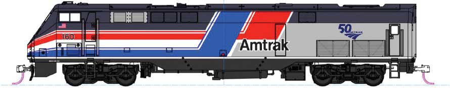 Kato GE P42 Genesis - Standard DC -- Amtrak #160 (Phase III, Hockey Stick, silver, red, white, blue, 50th Anniver - KAT1766038