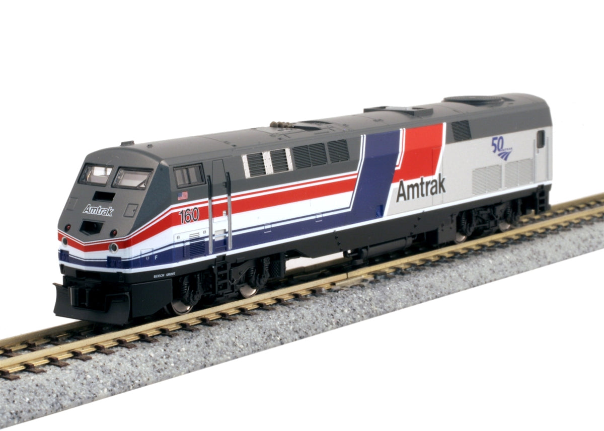 Kato GE P42 Genesis - w/Sound -- Amtrak #160 (Phase III, Hockey Stick, silver, red, white, blue, 50th Anniversary - KAT1766038LS
