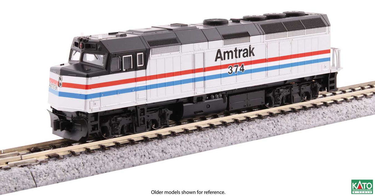 Kato N EMD F40PH As-Built Version - Standard DC -- Amtrak #350 (Phase III, silver, red, white, blue)